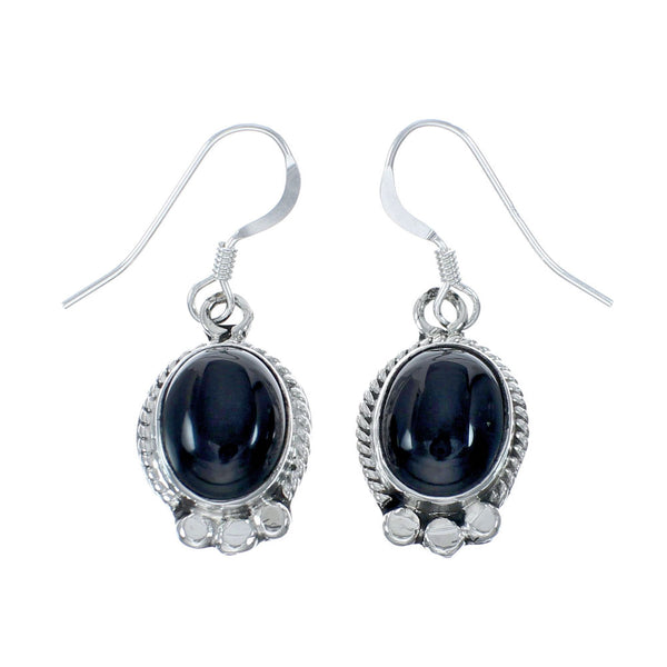 Navajo Onyx Sterling Silver Hook Dangle Earrings X10091